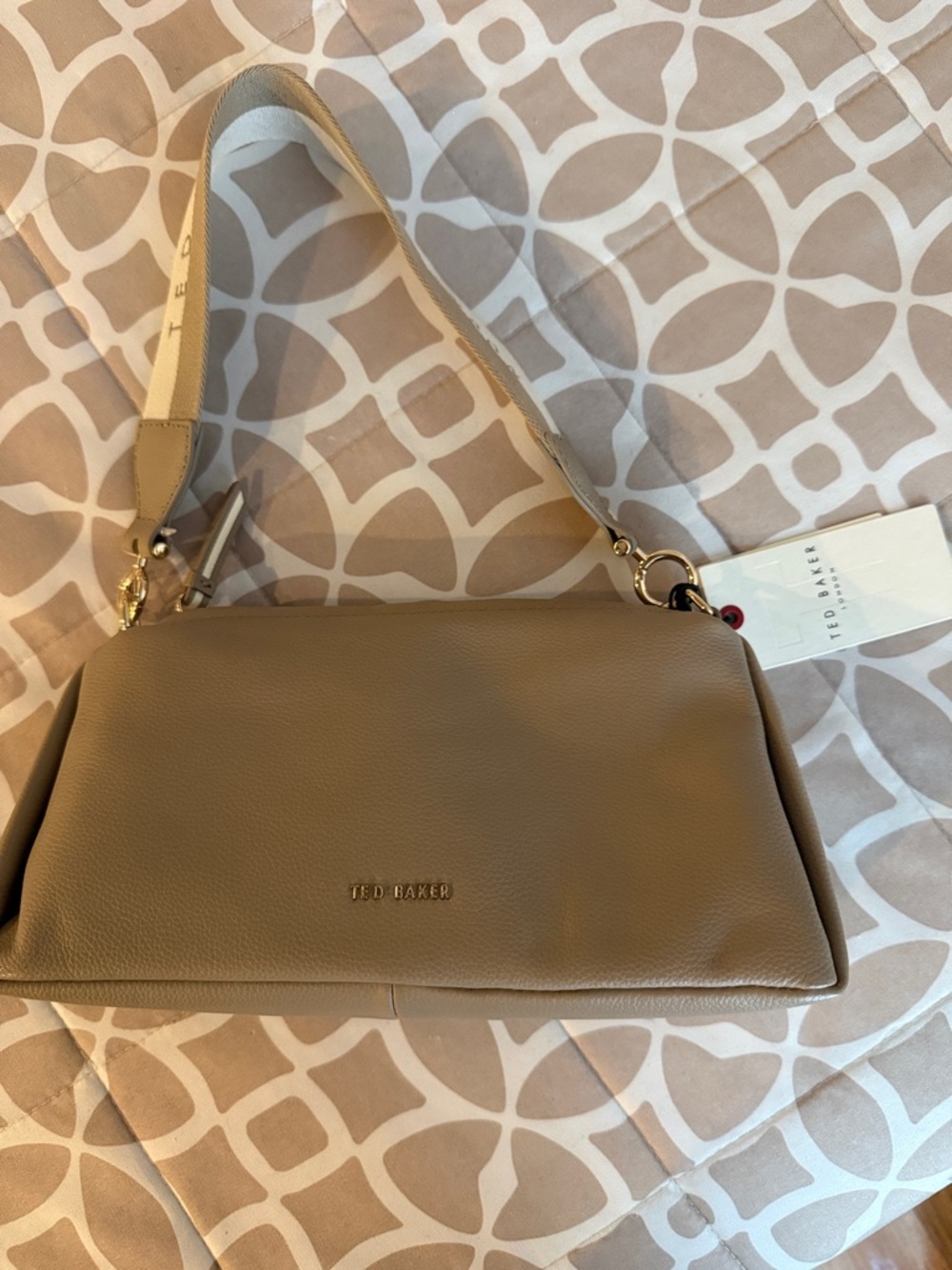 Ted Baker Taupe Pebbled Leather Shoulder Bag with Gold Hardware